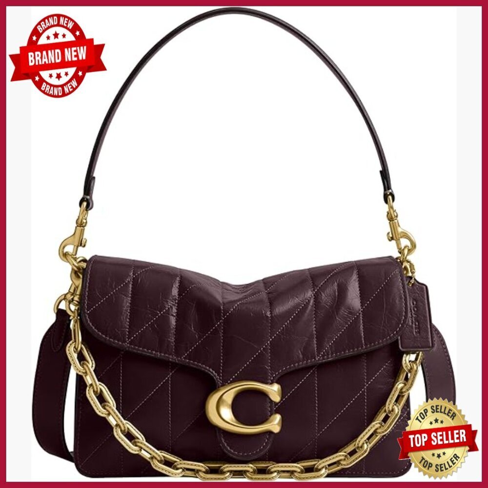 Quilted Leather Shoulder Bag with Chain Strap, Satchel Style